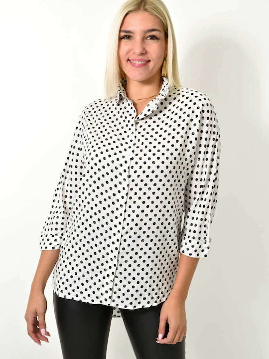 Women's Polka Dot Long Sleeve Shirt White