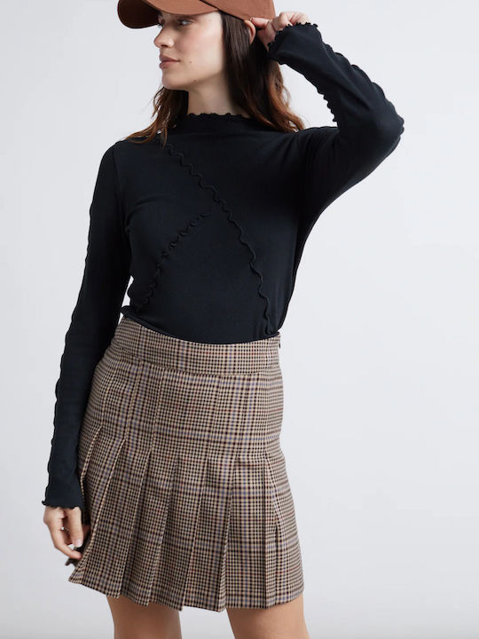 24 Colours Pleated Skirt Checked Checked Brown