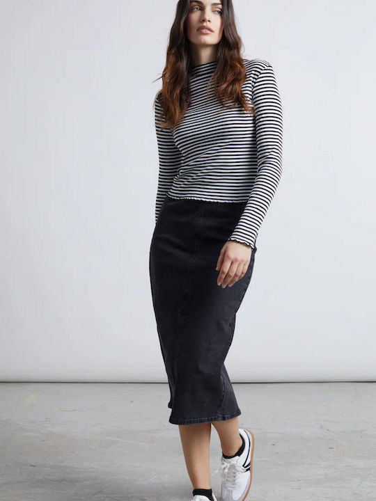 Denim Pencil Skirt Black