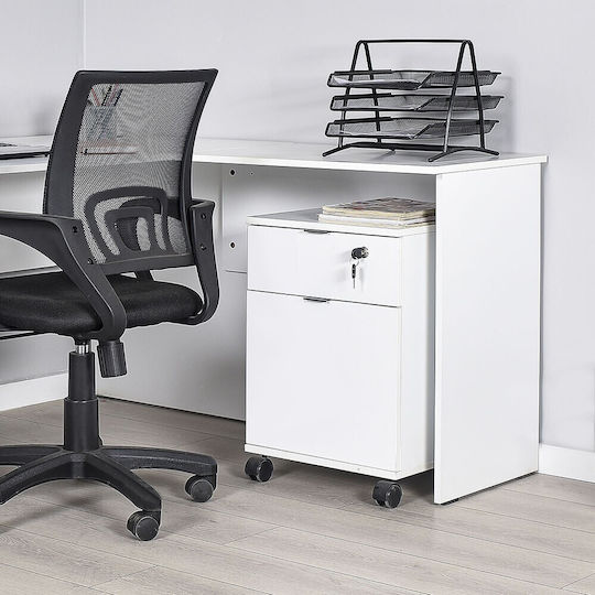 Office Storage Drawer Wooden with Wheels and Lock White 41x41x61cm