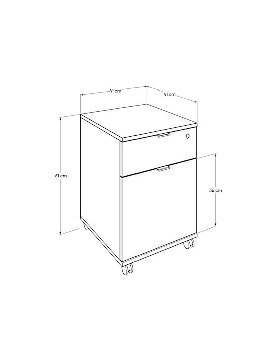 Office Storage Chipboard Drawer with Wheels, Lock & Drawers White L41xW41xH61cm