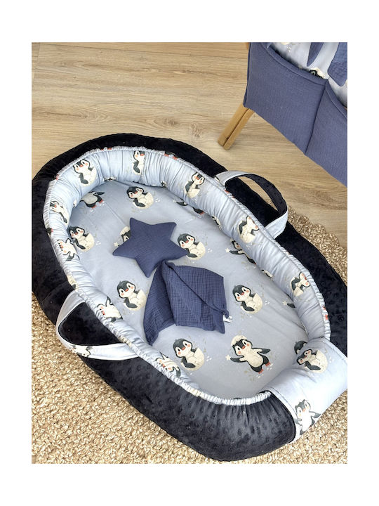 Velvet White Baby Nest Navy Blue