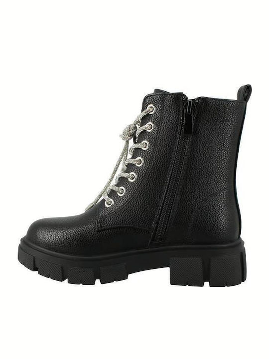 Lederne Kinderstiefel mit Schnürsenkeln Schwarz