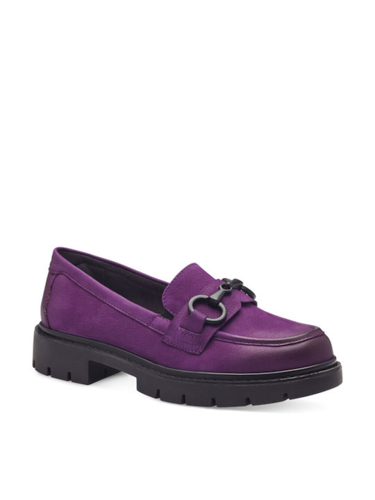 Tamaris Comfort Leather Women's Loafers in Purple Color