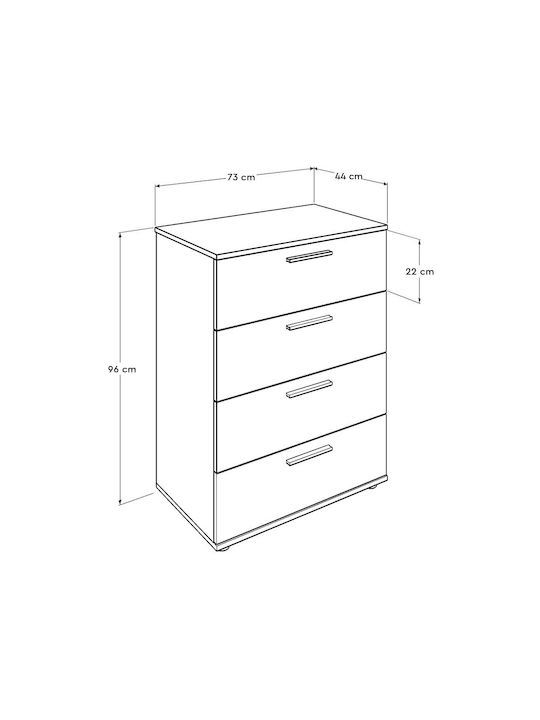 Kommode Schlafzimmer Holz mit 4 Schubladen Weiß 73x44x96cm
