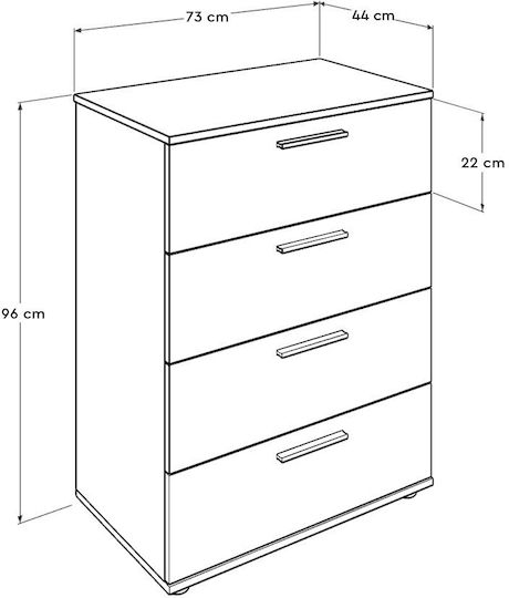 Bedroom Chest of Drawers Wooden with 4 Drawers White 73x44x96cm