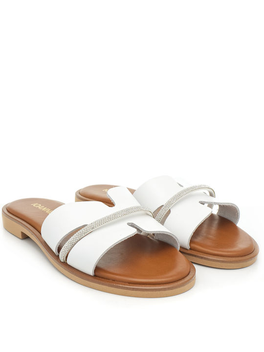 Ioannis Leather Women's Flat Sandals in White Color