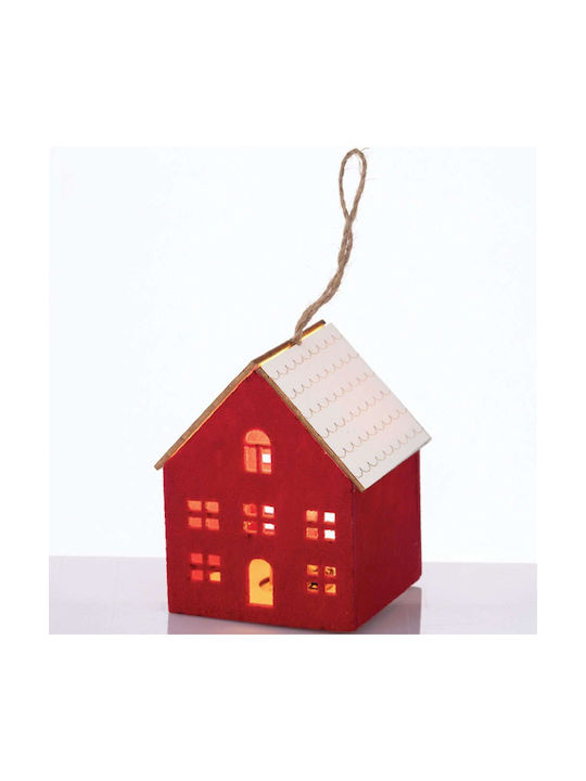 Hanging House Felt Red Illuminated 8x8cm