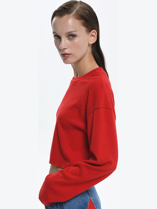 Γυναικείο Crop Top Βαμβακερό Μακρυμάνικο Κόκκινο