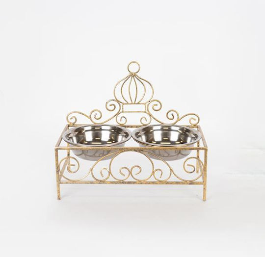 Tierfutterautomat 2 Schalen 18cm Metallisch Gold-Silber 35x18,5x13,5/30cm 752-28573
