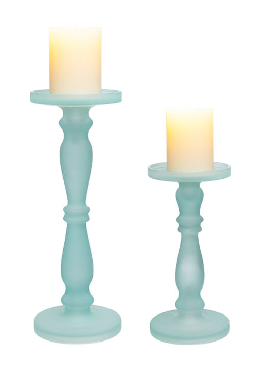 Artekko Kerzenhalter-Set Glas in Blau Farbe 13x13x35.5cm 2Stück
