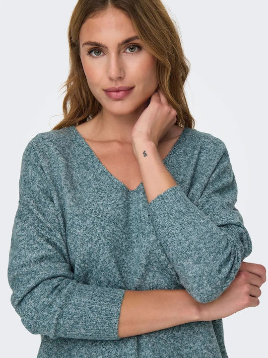 Only Women's Long Sleeve Sweater with V Neckline Sea Moss