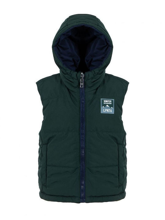 Kids' Casual Jacket Sleeveless Double Sided with Hood Blue-green