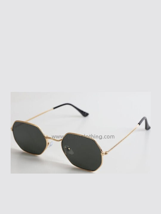 Looks Style Eyewear Унисекс Слънчеви Очила с Златен Метален Рамка и Зелени Стъкла 42lak-03066