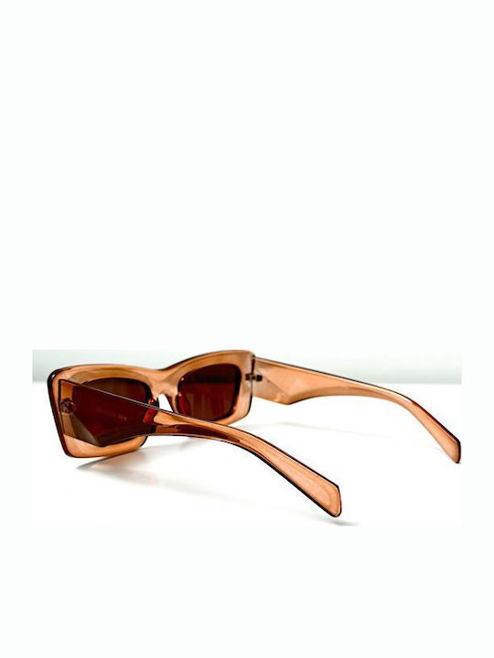 Looks Style Eyewear Дамски Слънчеви Очила с Бежова Пластмасова Рамка и Кафяви Стъкла