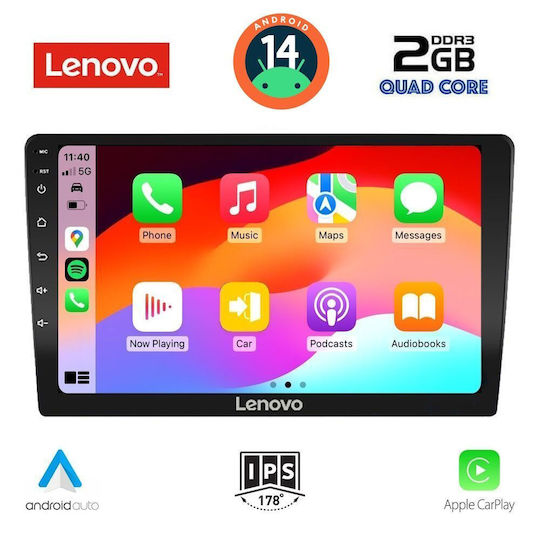 Lenovo Автомобилна Аудио Система 2DIN (Блутут/USB/AUX/WiFi/GPS/Apple-Carplay/Android-Auto) с Тъчскрийн 9"