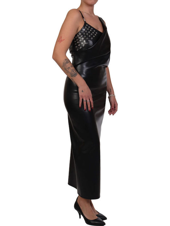 Midi Evening Leather Wrap Dress Black 8A1352 E005 K103
