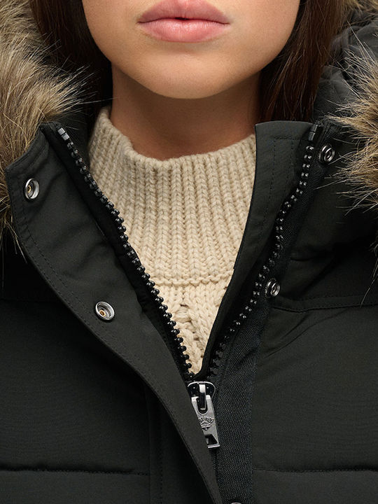 D3 Ovin Everest Women's Short Puffer Jacket for Winter with Hood Black