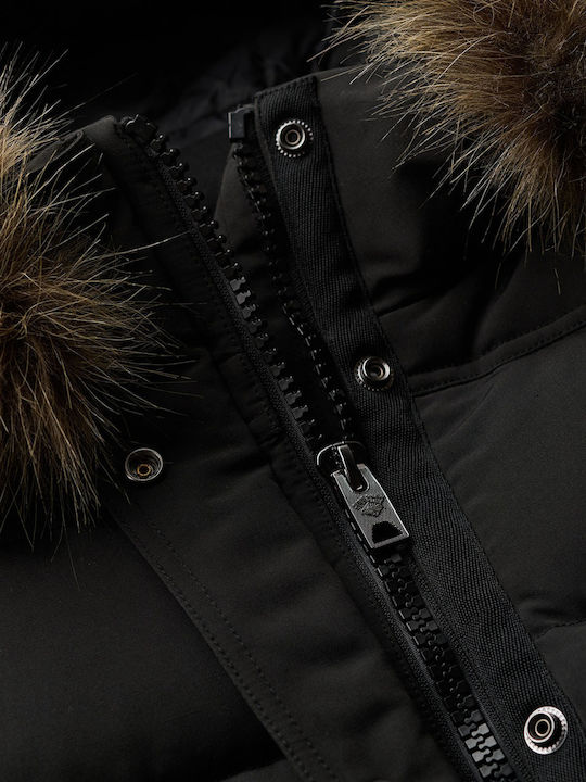 D3 Ovin Everest Women's Short Puffer Jacket for Winter with Hood Black