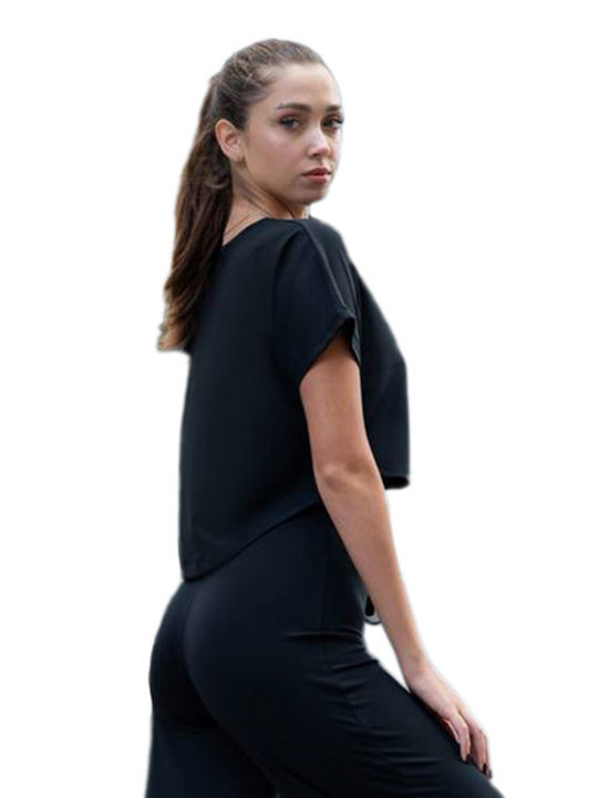 Γυναικείο Αθλητικό Crop Top Κοντομάνικο Fast Drying Μαύρο