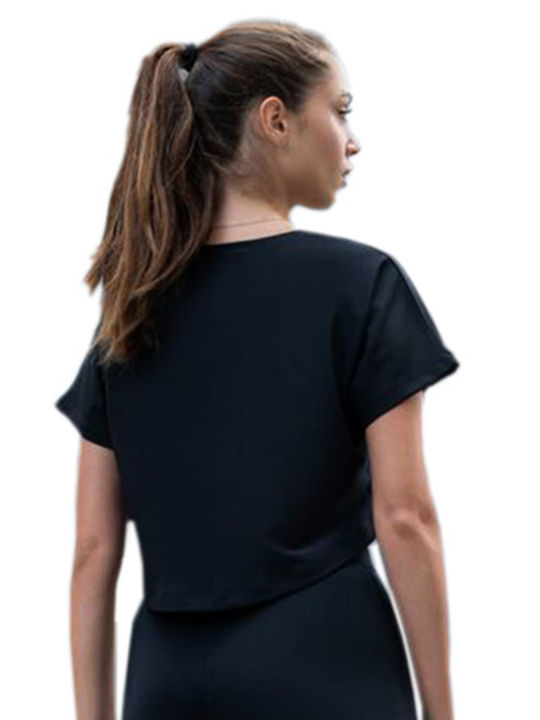 Γυναικείο Αθλητικό Crop Top Κοντομάνικο Fast Drying Μαύρο