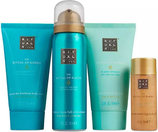 Rituals Karma Set Shimmering Body Oil 30 Ml Foaming Shower Gel 50 Ml Mild Body Scrub Paste 70 Ml/24h Hydrating Body Lotion 70 Ml Set X 220 Ml