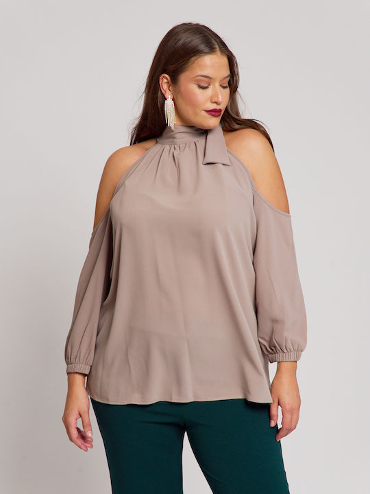 Women's Blouse Off-Shoulder Long Sleeve Beige