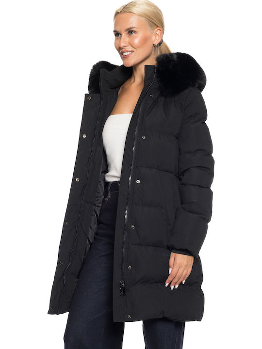 Women's Long Lifestyle Jacket for Winter with Hood Black