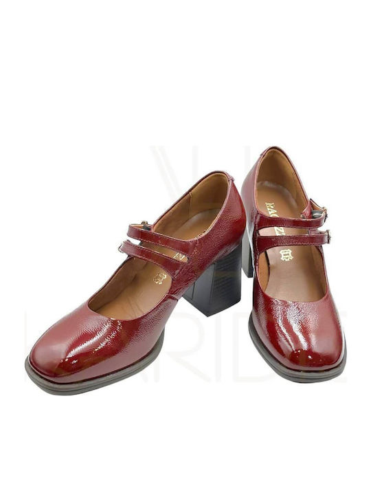 Leder Pumps mit Riemchen & mittelhoher Absatz Burgundisch