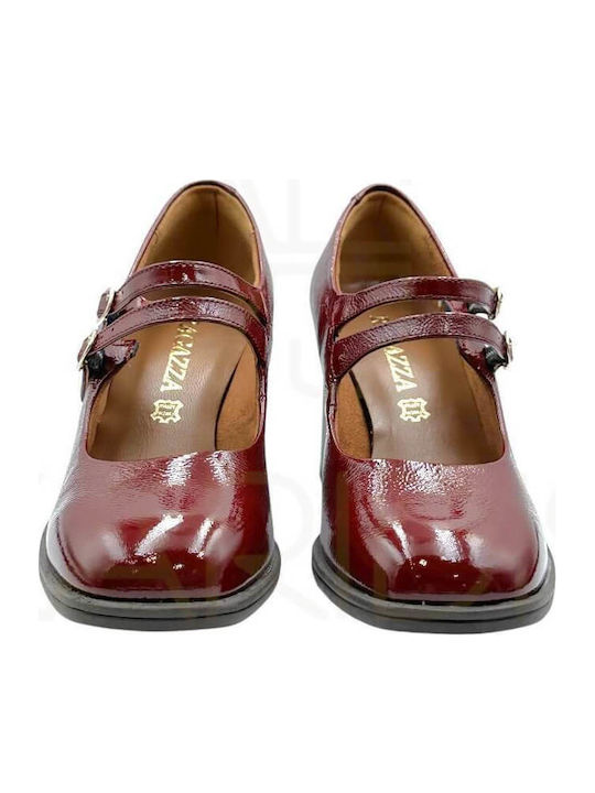 Leder Pumps mit Riemchen & mittelhoher Absatz Burgundisch