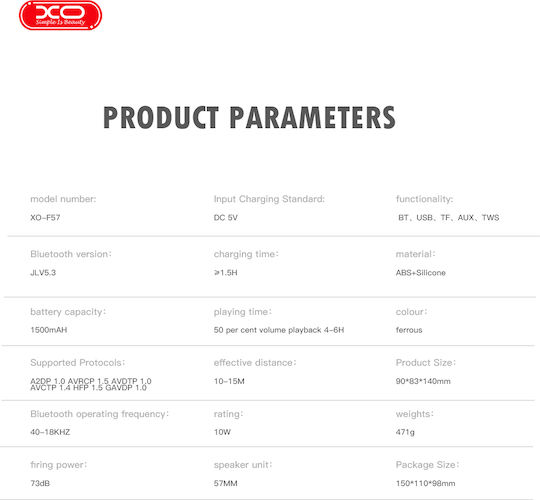 XO F57 PRO Bluetooth-Lautsprecher 10W mit Akkulaufzeit bis zu 6 Stunden Schwarz