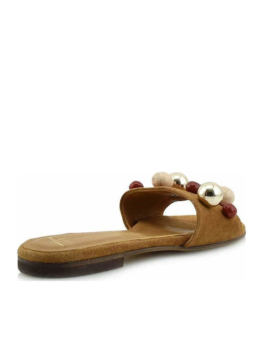 Leder Flache Sandalen für Damen in Tabac Braun Farbe