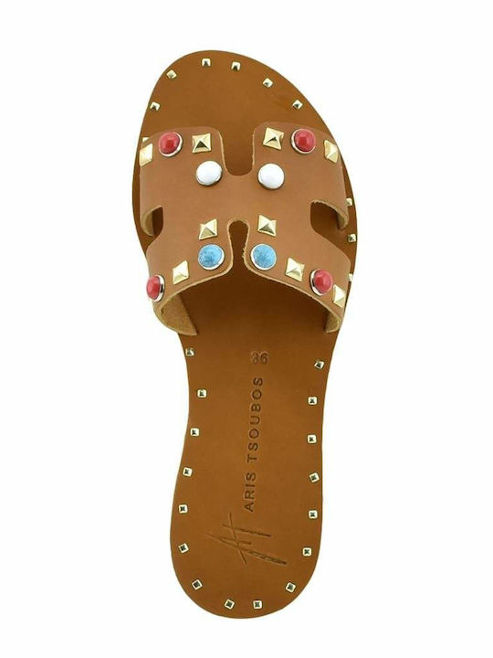 Leder Flache Sandalen für Damen in Tabac Braun Farbe