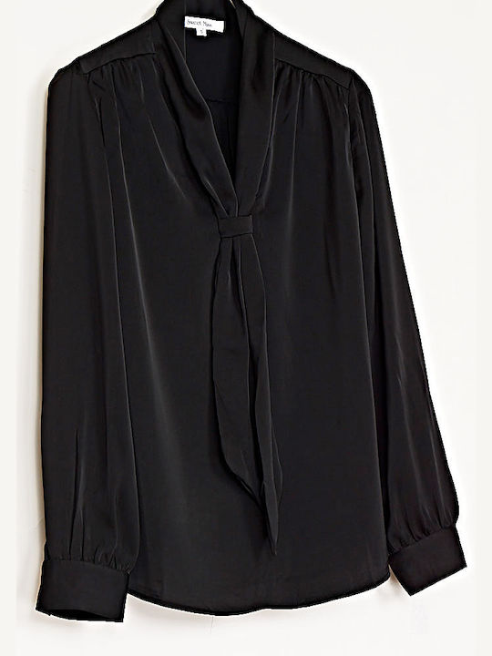 Damen Bluse Satin Schwarz
