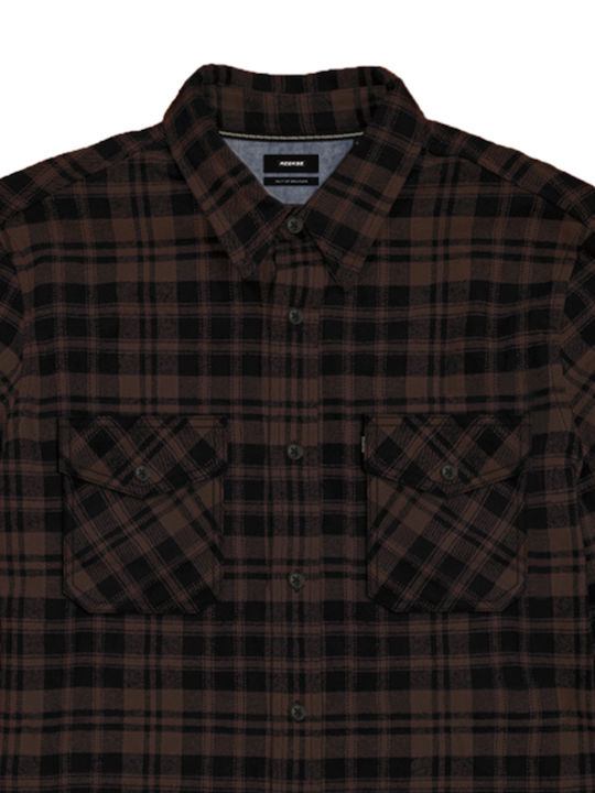 Rebase Long-sleeved Flannel Shirt Checked Black Brown, Tan