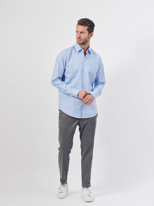 Long-sleeved Cotton Shirt Light Blue