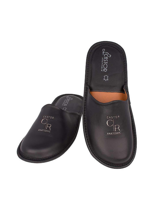 Castor Anatomic Men's Leather Slippers Black