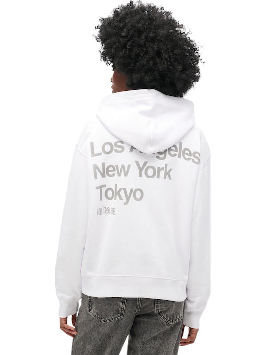 Superdry Ζακέτα White με Κουκούλα