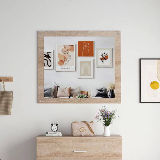 HomeMarkt Като Огледало за Стена с Бежов Дърво Рамка 80x70см 1бр