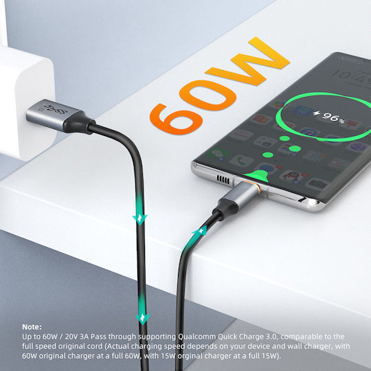 Cabletime USB 3.2 Cable USB-C male - USB-A 60W Μαύρο 1.5m CT-AMCMG2-AG15