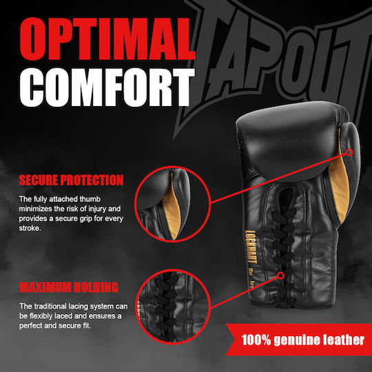 Tapout Γάντια Πυγμαχίας Δερμάτινα για Αγώνα Μαύρα