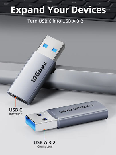 Cabletime Converter USB-A male to USB-C female Gray 1pcs CT-AMCF10-AG