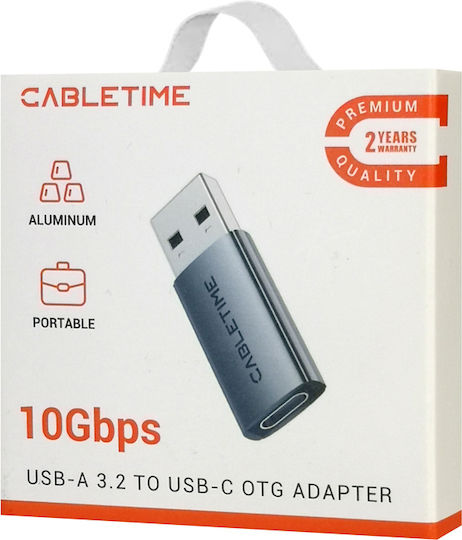 Cabletime Converter USB-A male to USB-C female Gray 1pcs CT-AMCF10-AG