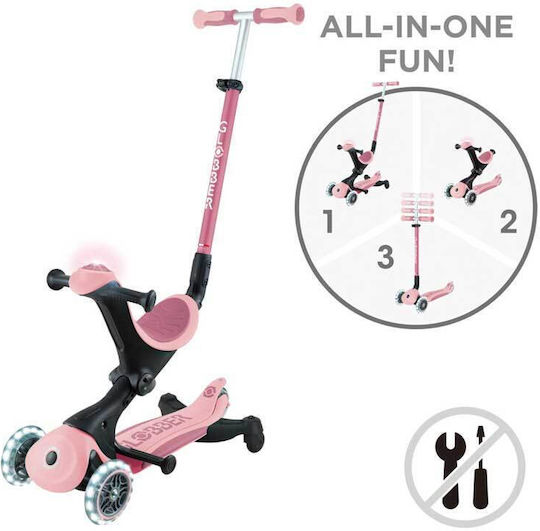 Globber Kinderroller Klappbar Go Up Sporty Lights 360° 3-Rad mit LED-Beleuchtung Pastell Rosa