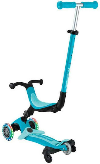 Globber Kids Scooter Foldable Go Up Active Lights 360° 3-Wheel with Seat Aqua