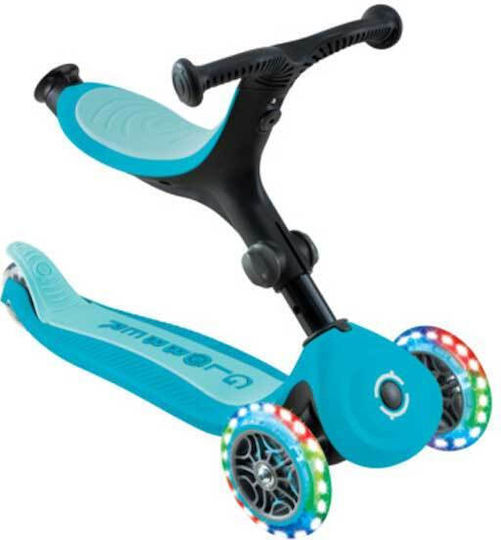 Globber Kids Scooter Foldable Go Up Active Lights 360° 3-Wheel with Seat Aqua