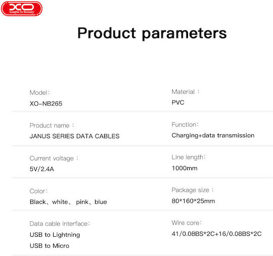 XO NB265 USB-A zu Lightning Kabel 18W Rosa 1m 16.005.0319