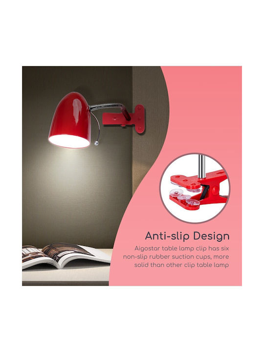 Aigostar Office Lamp with Flexible Arm for Socket E27 E27 and Clip in Red Color