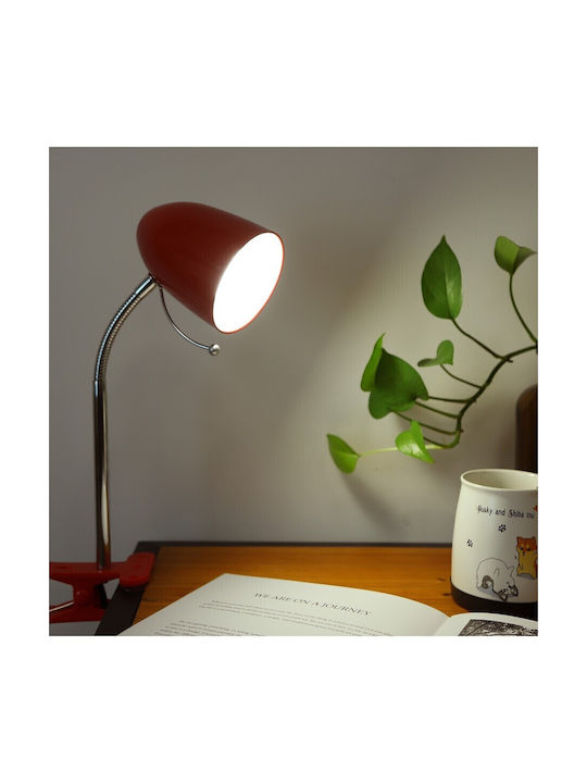 Aigostar Office Lamp with Flexible Arm for Socket E27 E27 and Clip in Red Color