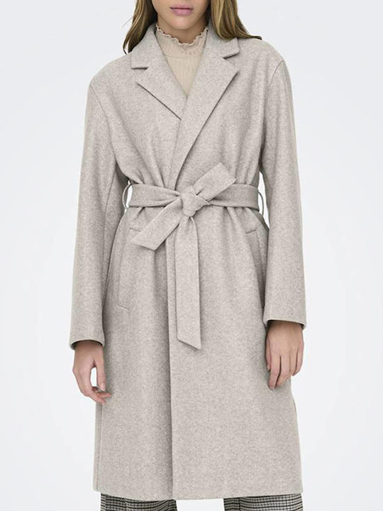 Only Women's Coat with Belt Ecru